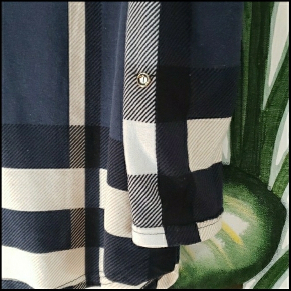 Lildy Button Sleeve Tunic Plaid Blue and Cream, Size  S-M - Picture 10 of 16